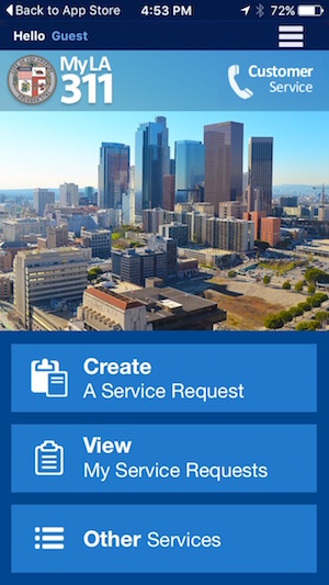MyLA311 App Home Screen