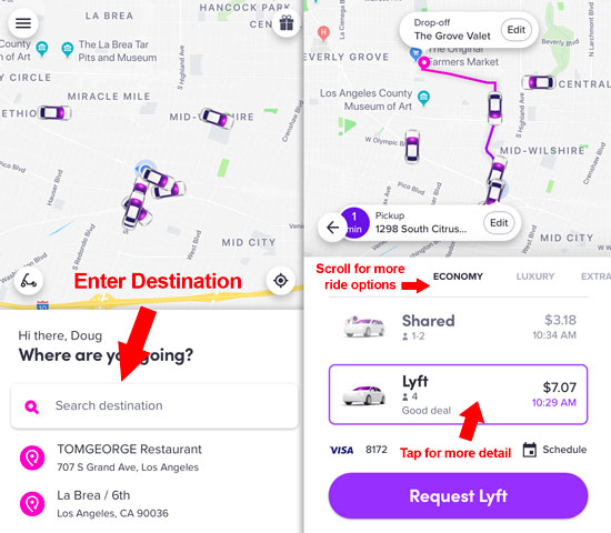 An image showing how to get a price estimate on a Lyft ride