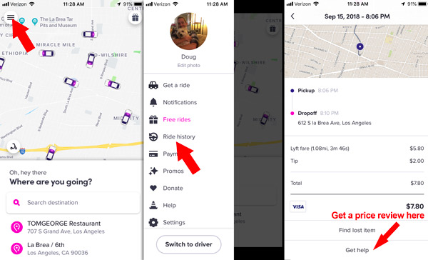 Instructions on how to get a refund from Lyft