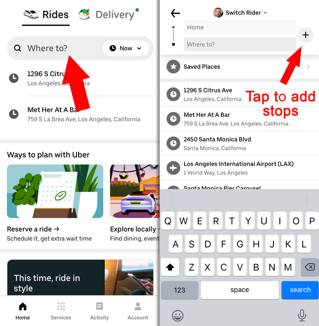Two steps to add multiple stops: Tap the "where too?" box, then tap the plus sign to add the stops