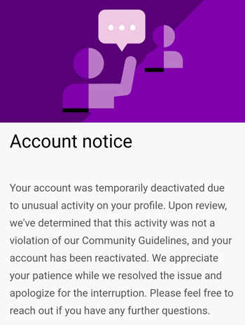 a message from uber about a deactivation due to unusual account activity