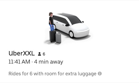 icon for uber xxl with a description that says 'rides for 6 with room for extra luggage'