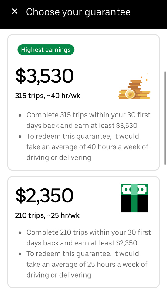 2 guaranteed earnings promotions in the uber driver app