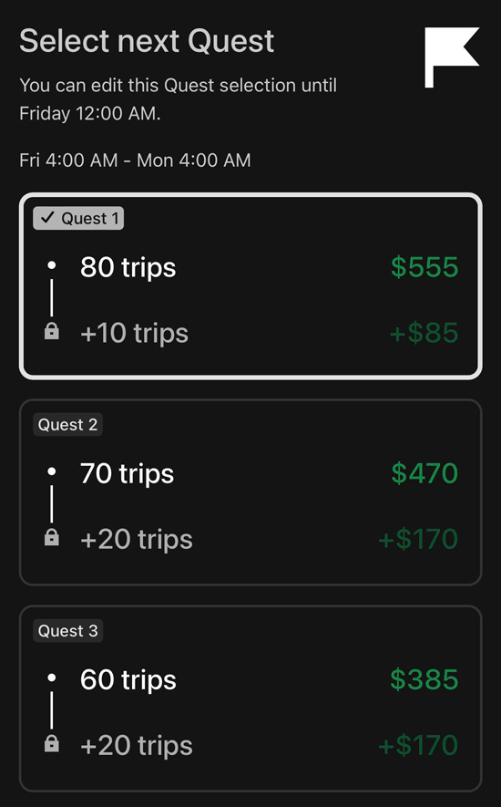 list of quests for uber drivers
