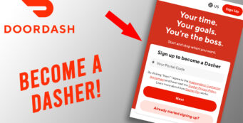 DoorDash logo with text that says 'become a dasher'