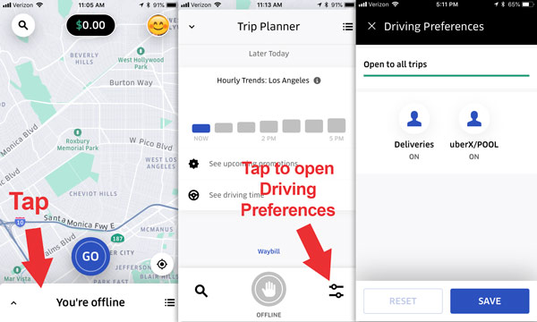 An image that shows how to adjust Driving Preferences in the Uber driver app