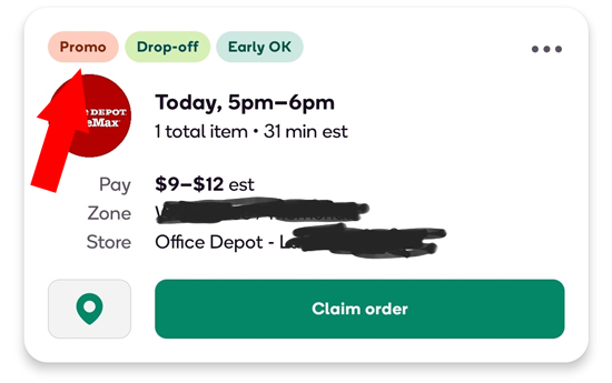 a shipt order with a promo pay label