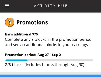 Amazon flex earnings page showing a $75 earnings promotion