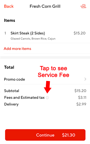See the total cost of a DoorDash order on the checkout page