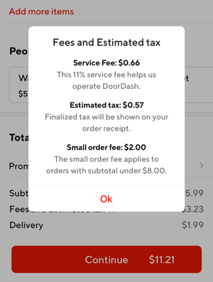 How to see DoorDash service fees on the checkout page