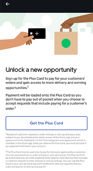 Details in the driver app about the Uber Plus card