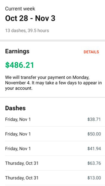 DoorDash earnings statement with $40 per hour in earnings