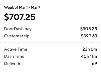 DoorDash earnings screen showing $17 per hour in earnings