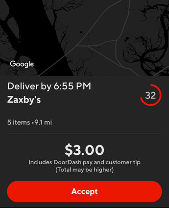 DoorDash order payout of only $3