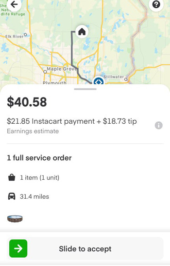 An instacart order with an above ground pool