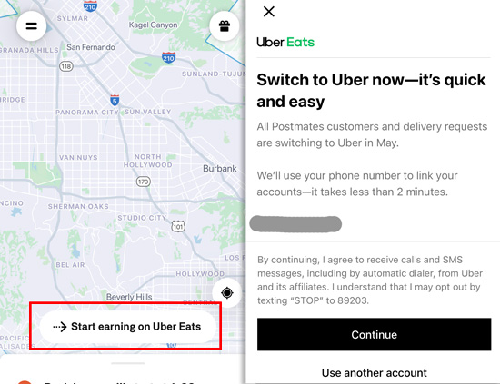 steps in the Fleet app to link postmates to Uber eats