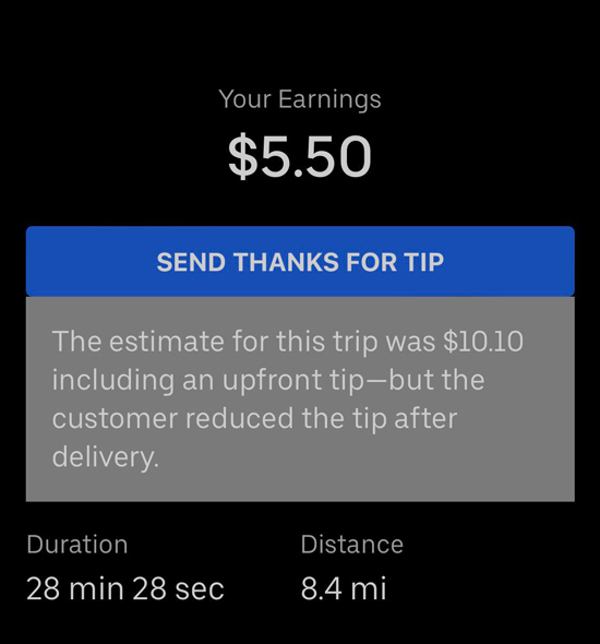 Tip bait on uber eats: payout lowered from $10 to $5