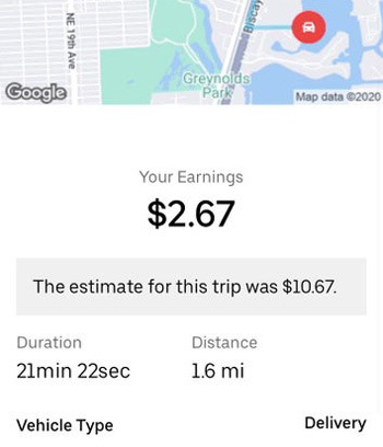 A $10 uber eats order that lowered to $2