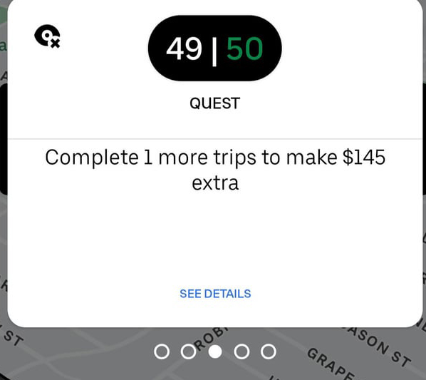 A Quest on uber with 49/50 rides complete