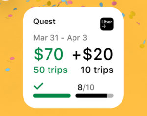 Uber Quest widget showing progress toward a Quest