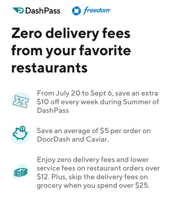 DoorDash Dashpass benefits, $0 delivery fees