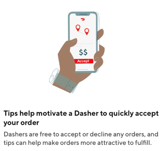 a message in the doordash app encouraging customers to leave a tip