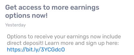 spark app notice about a new direct deposit option