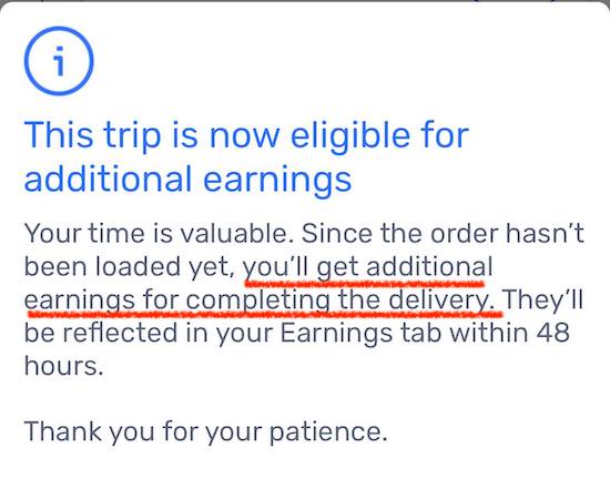 message from spark that says you can get additional earnings if you wait for an order