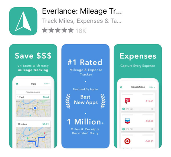 App store listing for Everlance tracking app
