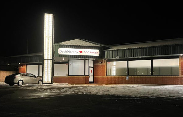 nighttime image of a DoorDash DashMart store