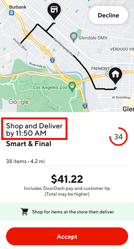 Screencapture of a shop and deliver order on doordash for 38 items and smart and final