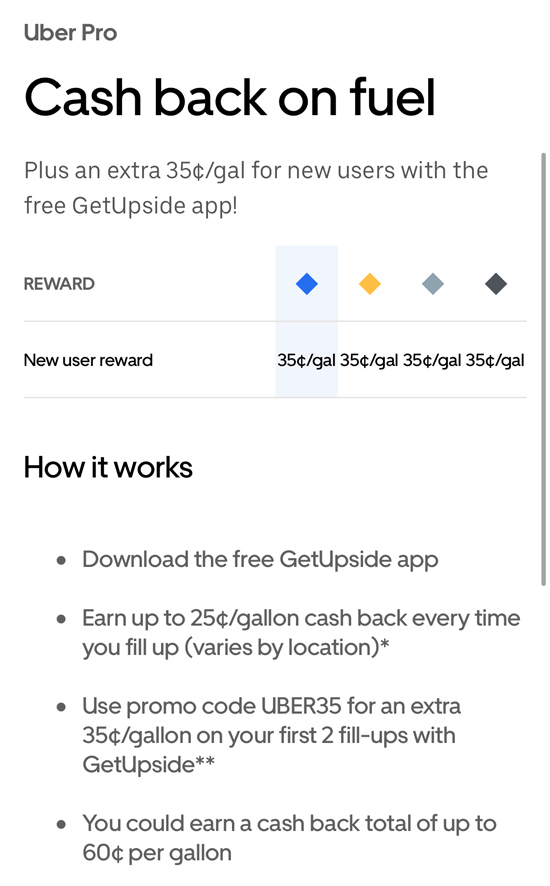 Uber app describing benefits of GetUpside