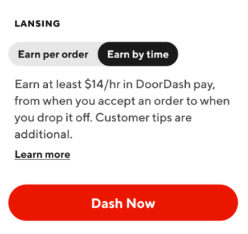 An option to earn by time or earn per order