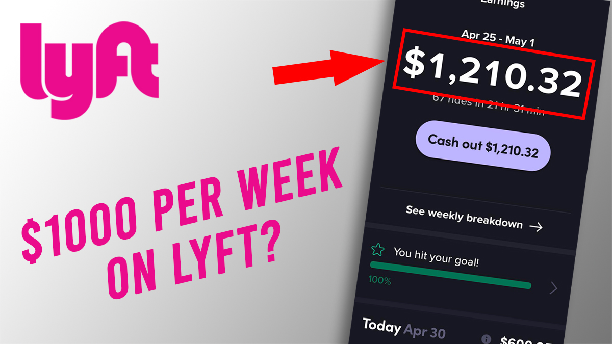 Lyft logo with text that says '1000 per week on lyft'
