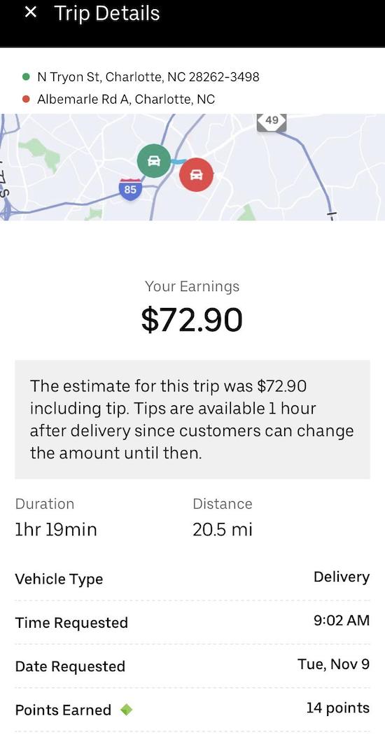 Walmart order on Uber Eats for $72