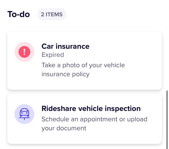 a to-do list in the Lyft app