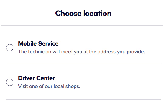 A choice between mobile service and a Lyft driver center