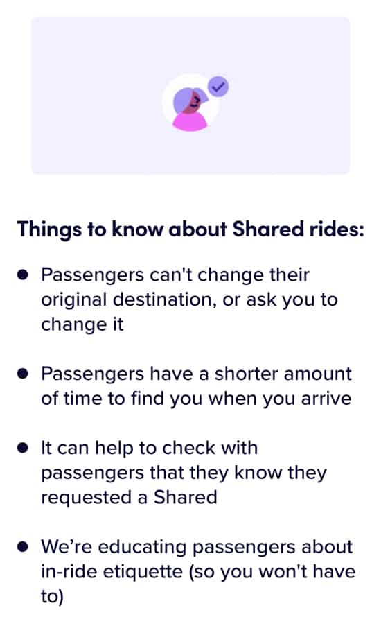 shared ride rules: one passenger per group, shorter wait time