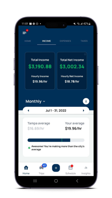 solo app screen that shows the net income calculator