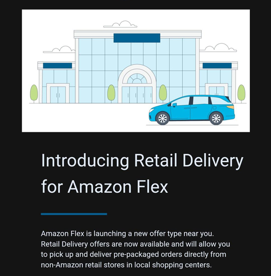An announcement from Amazon about retail delivery