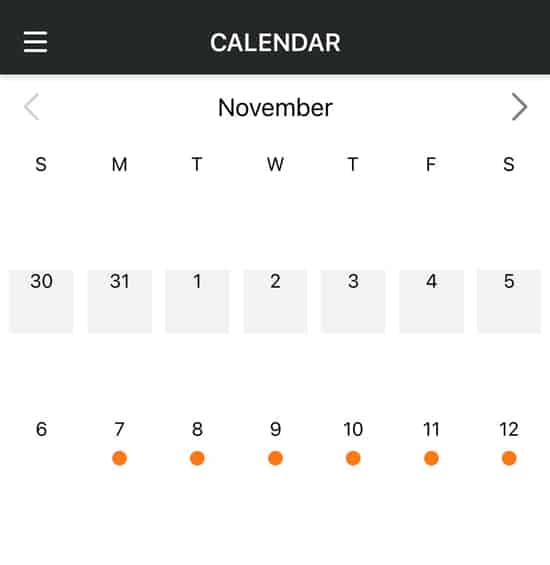 A schedule in the amazon flex app with 6 scheduled days in a row