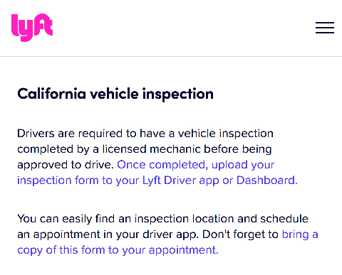 a paragraph of info about california vehicle inspections with a link to the inspection form