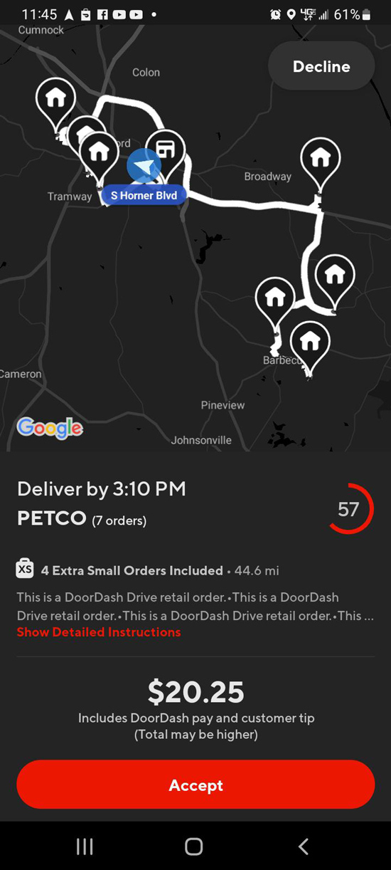 A petco order on doordash with 7 orders for $20