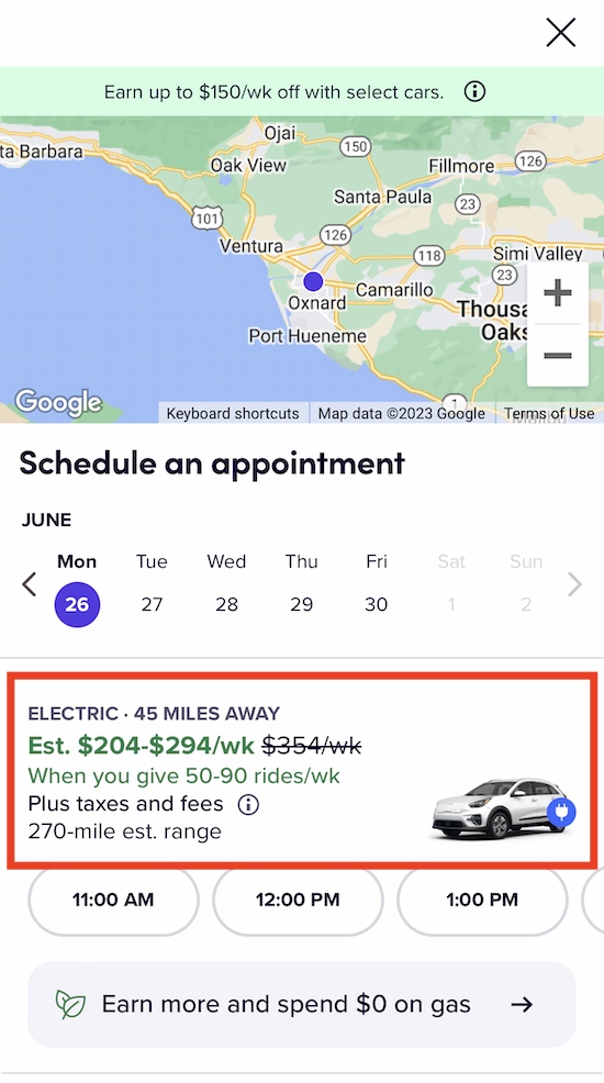 a listing for an EV in the lyft driver app
