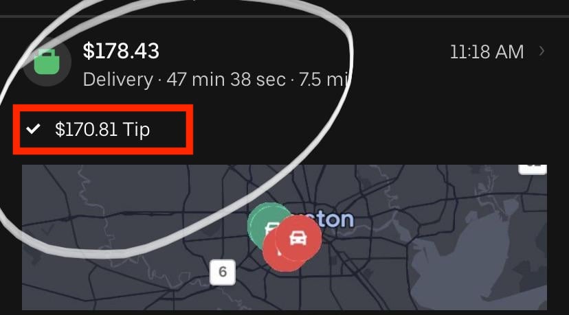 A $170 tip for an uber eats driver