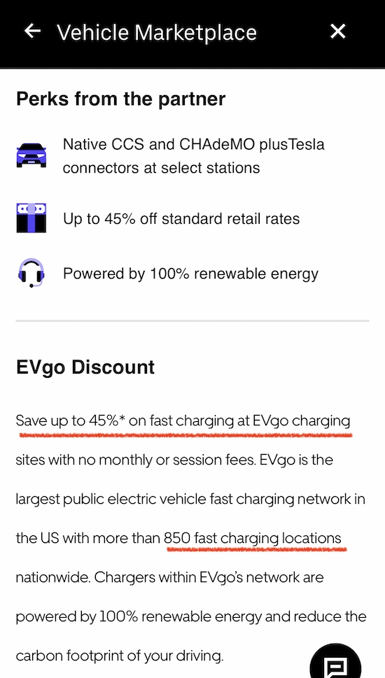 list of EVgo charing features, with technical details about chargers