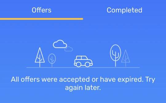 a screen in the spark app that says 'all offers were accepted or expired. try again later'