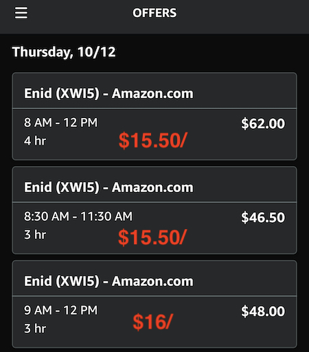 three orders on amazon flex for only .50 per hour
