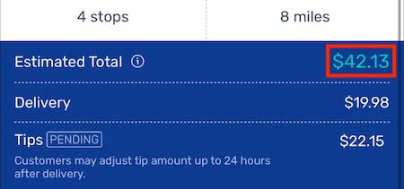 a spark order that pays $42, including a $20 tip