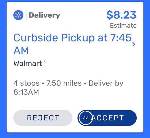 a walmart spark order with 4 stops for $8